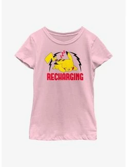 Anime Pokemon Sleepy Pikachu Recharging Youth Girls T-Shirt