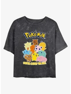 Gamer Pokemon Catch 'Em All Mineral Wash Womens Crop T-Shirt