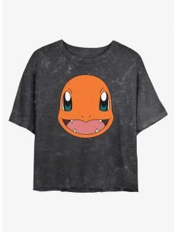 Gamer Pokemon Charmander Face Mineral Wash Womens Crop T-Shirt