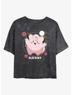 Anime Pokemon Clefairy Fairy Dance Mineral Wash Womens Crop T-Shirt