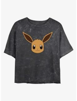 Anime Pokemon Eevee Face Mineral Wash Womens Crop T-Shirt