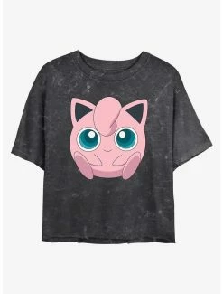 Anime Pokemon Jigglypuff Face Mineral Wash Womens Crop T-Shirt