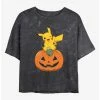 Anime Pokemon Pikachu Pumpkin Mineral Wash Womens Crop T-Shirt