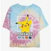 Anime Pokemon Battle Lineup Pikachu, Squirtle, Bulbasaur, Charmander, & Snorlax Tie-Dye Womens Crop T-Shirt