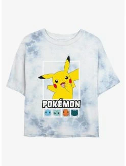 Gamer Pokemon Battle Lineup Pikachu, Squirtle, Bulbasaur, Charmander, & Snorlax Tie-Dye Womens Crop T-Shirt