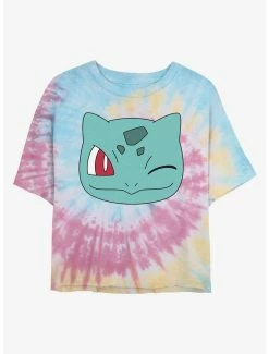 Anime Pokemon Bulbasaur Face Tie-Dye Womens Crop T-Shirt