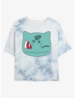 Anime Pokemon Bulbasaur Face Tie-Dye Womens Crop T-Shirt