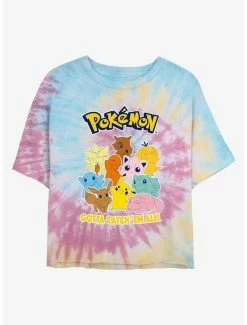 Anime Pokemon Catch 'Em All Tie-Dye Womens Crop T-Shirt