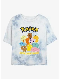 Anime Pokemon Catch 'Em All Tie-Dye Womens Crop T-Shirt
