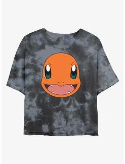 Anime Pokemon Charmander Face Tie-Dye Womens Crop T-Shirt