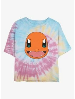 Anime Pokemon Charmander Face Tie-Dye Womens Crop T-Shirt