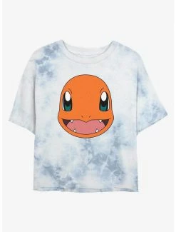 Anime Pokemon Charmander Face Tie-Dye Womens Crop T-Shirt