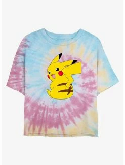 Anime Pokemon Cheeky Pikachu Tie-Dye Womens Crop T-Shirt