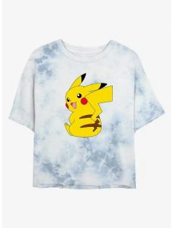 Gamer Pokemon Cheeky Pikachu Tie-Dye Womens Crop T-Shirt