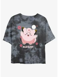 Anime Pokemon Clefairy Fairy Dance Tie-Dye Womens Crop T-Shirt