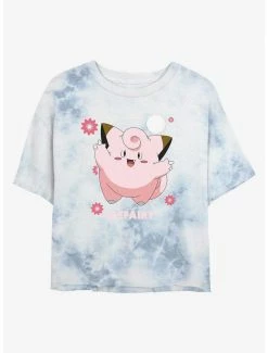 Anime Pokemon Clefairy Fairy Dance Tie-Dye Womens Crop T-Shirt