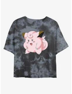 Anime Pokemon Clefairy Pose Tie-Dye Womens Crop T-Shirt