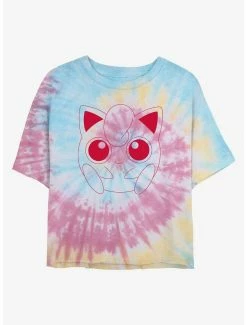 Anime Pokemon Jigglypuff Outline Tie-Dye Womens Crop T-Shirt
