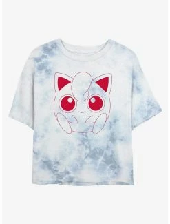 Anime Pokemon Jigglypuff Outline Tie-Dye Womens Crop T-Shirt
