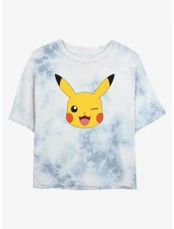 Gamer Pokemon Pikachu Face Tie-Dye Womens Crop T-Shirt