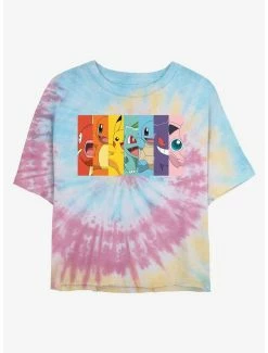 Anime Pokemon Rainbow Faces Tie-Dye Womens Crop T-Shirt